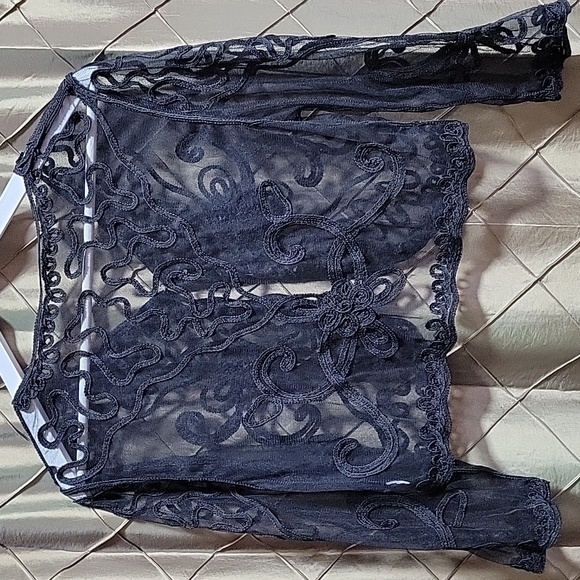 EUC- Vintage Sheer Black Mesh Soutache Bolero Jacket - Picture 3 of 3